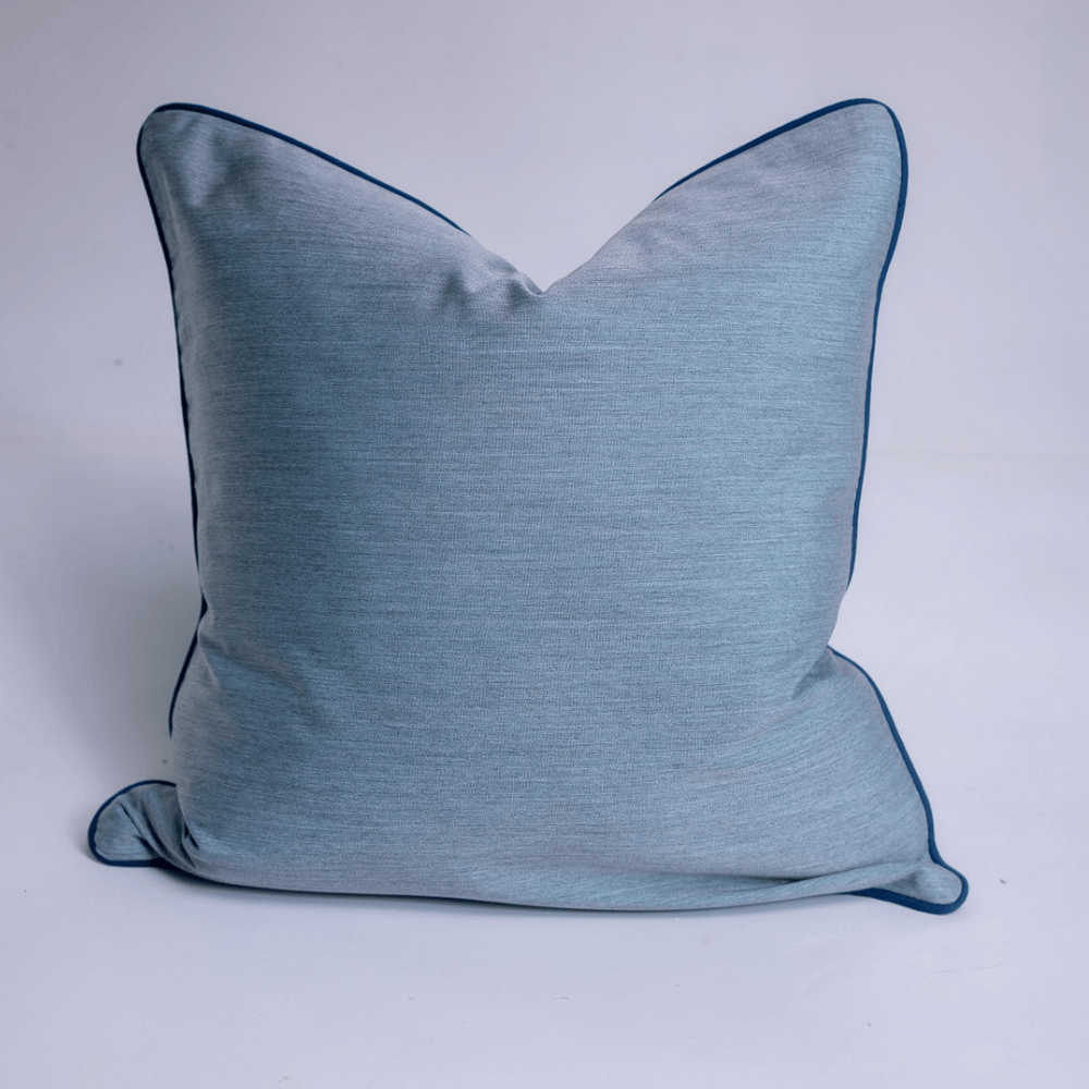 Outdoor Piped Heather Lake & Navy Lounge Cushion – UV Resistant
