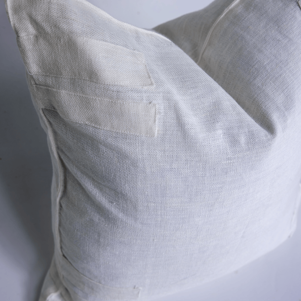 Linen Corner Patch White Handwoven Lounge Cushion Cover 55 x 55cm