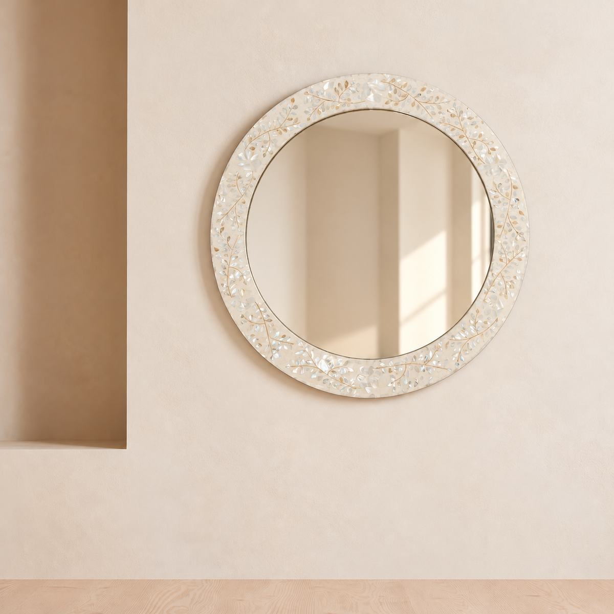 Maya Round Bone Inlay Mirror