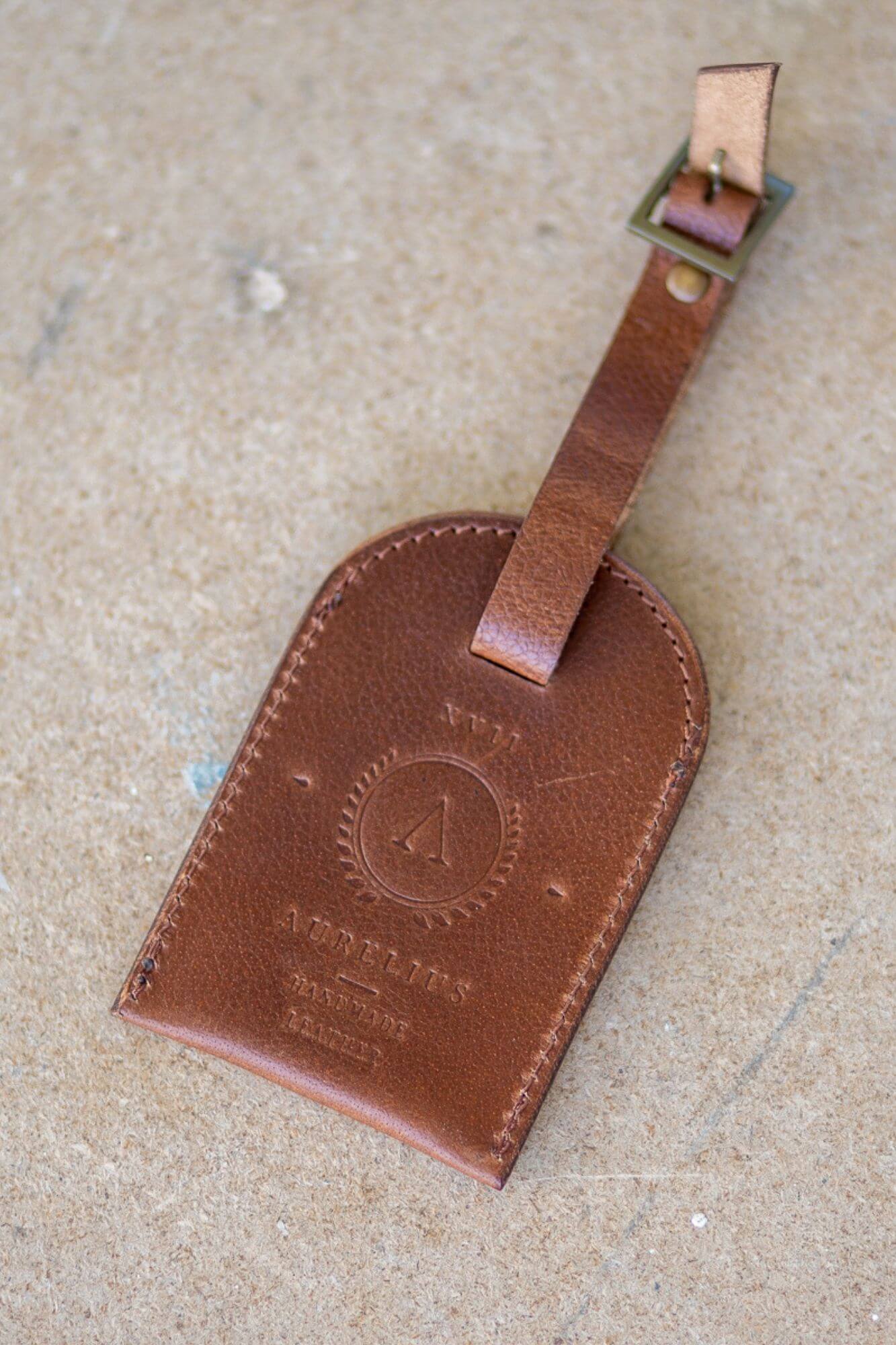 Aurelius Leather Leather Bag Tan Leather Toiletry Bag Luggage Tag Tan