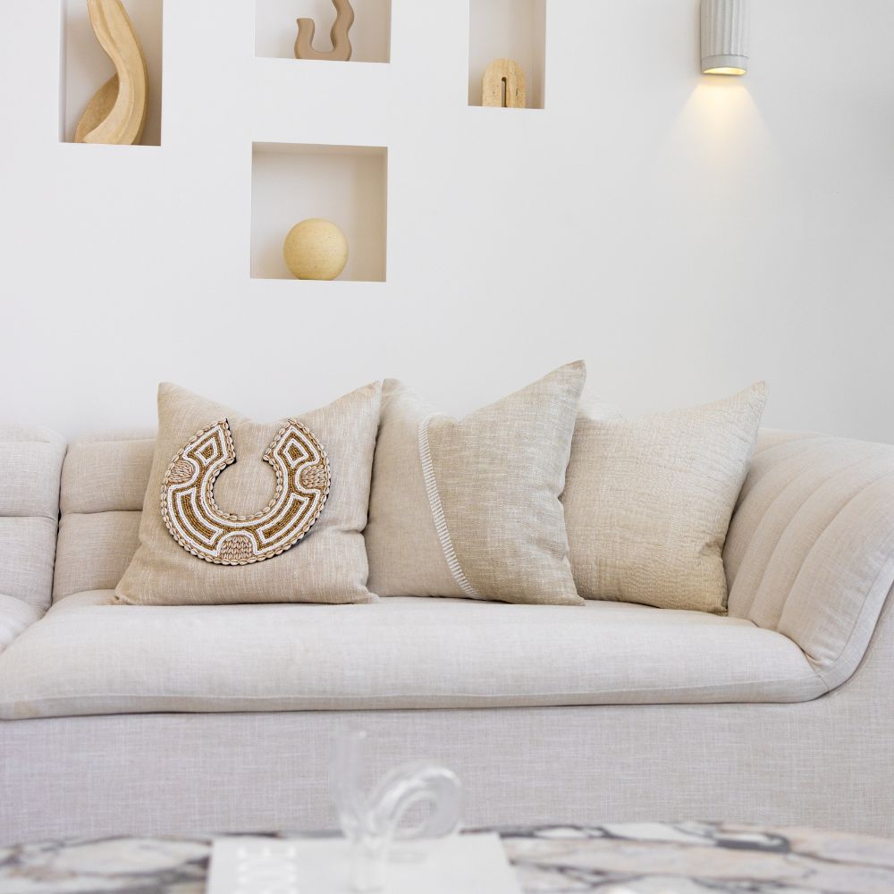 Bandhini Design House Coastal Devon African Bead Caramel Horseshoe Oxford Lounge Cushion 55 x 55cm