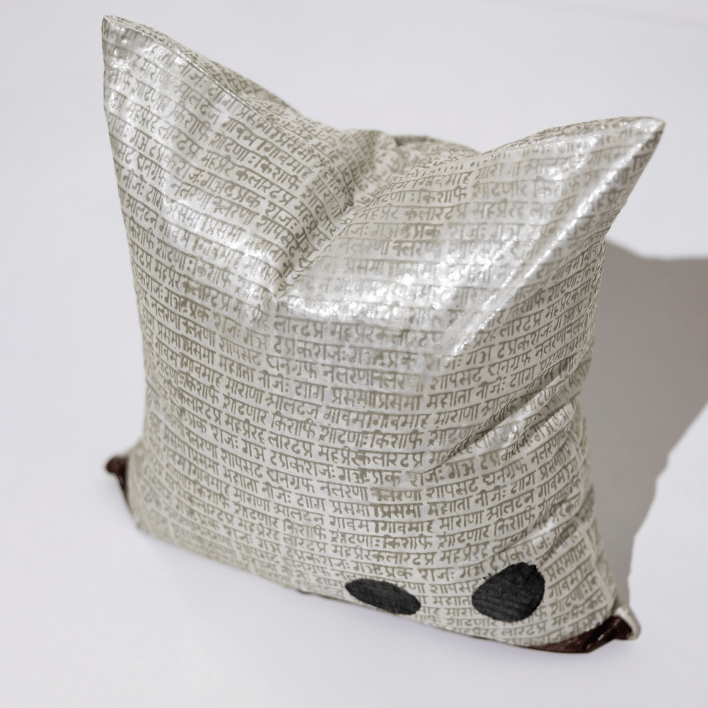 Bandhini Design House End of Line Sanskrit Silver Medium Cushion 50 x 50cm