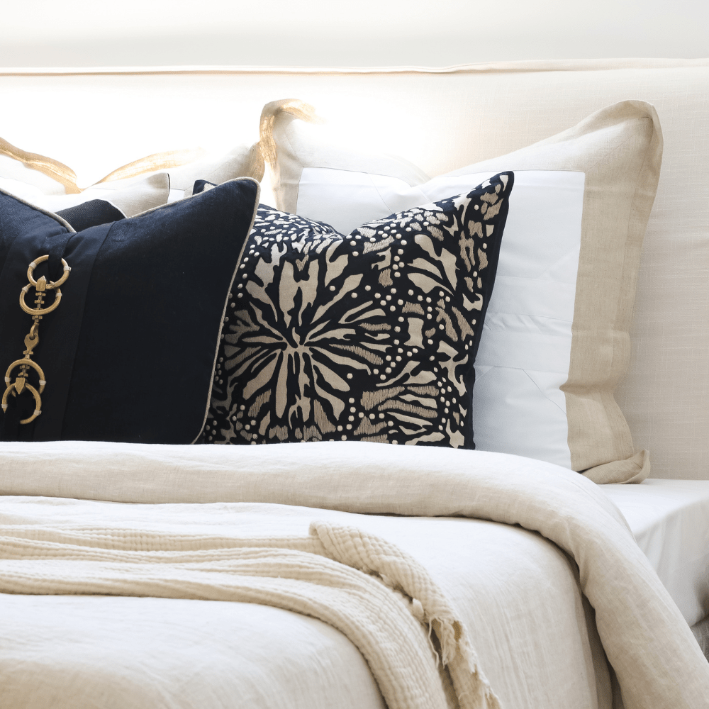 Bandhini Design House Euro Cushion Linen Denim White and Natural Cross Patch Euro Cushion 65 x 65cm