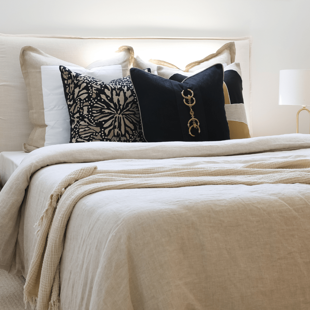 Bandhini Design House Euro Cushion Linen Denim White and Natural Cross Patch Euro Cushion 65 x 65cm