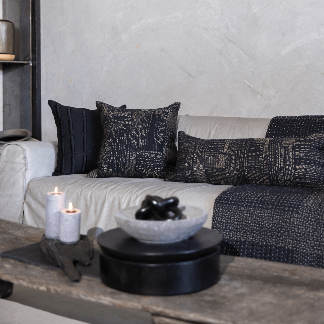 Bandhini Design House Gudri Patch Black Lounge Cushion 55 x 55cm