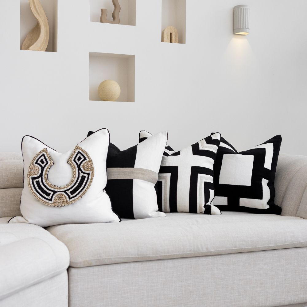 Bandhini Design House Lounge Cushion African Bead Black Horseshoe White & Black Lounge Cushion 55 x 55cm