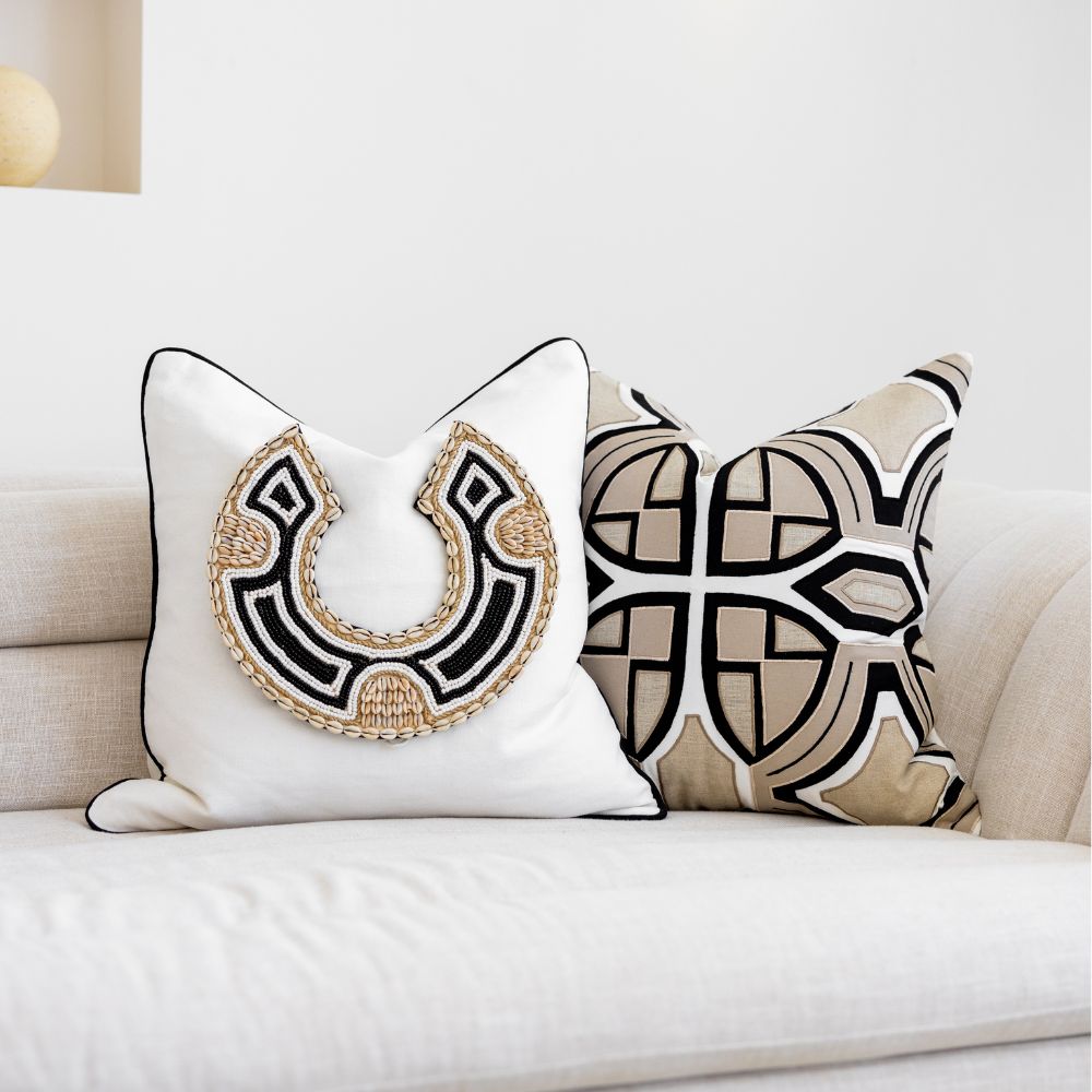 Bandhini Design House Lounge Cushion African Bead Black Horseshoe White & Black Lounge Cushion 55 x 55cm