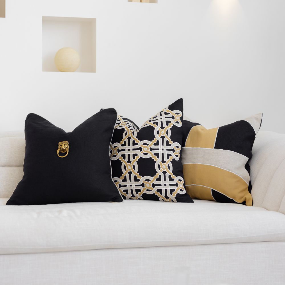 Bandhini Design House Lounge Cushion Creature Metal Gold Lion Head Black & Natural Lounge Cushion 55 x 55cm
