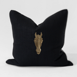 Horse Head Black & Natural Handmade Metal Embellished Cushion Cover