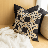 Intertwined Black Handmade Cutwork Linen Cushion Cover