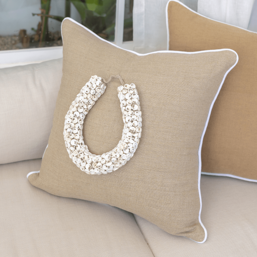 Bandhini Design House Lounge Cushion Kauri Shell Necklace Piped Linen Mustard Lounge Cushion 55 x 55cm