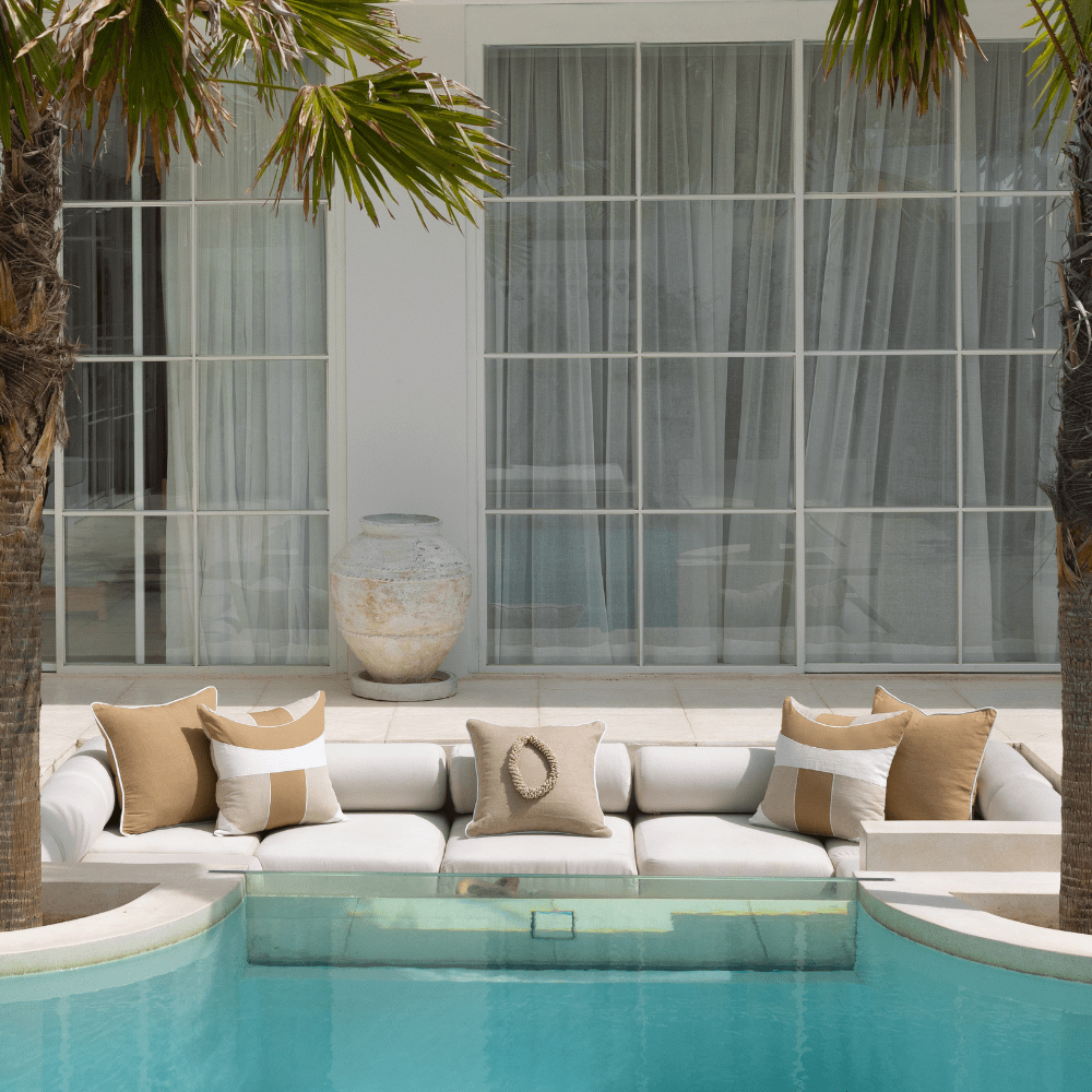 Bandhini Design House Lounge Cushion Kauri Shell Necklace Piped Linen Mustard Lounge Cushion 55 x 55cm