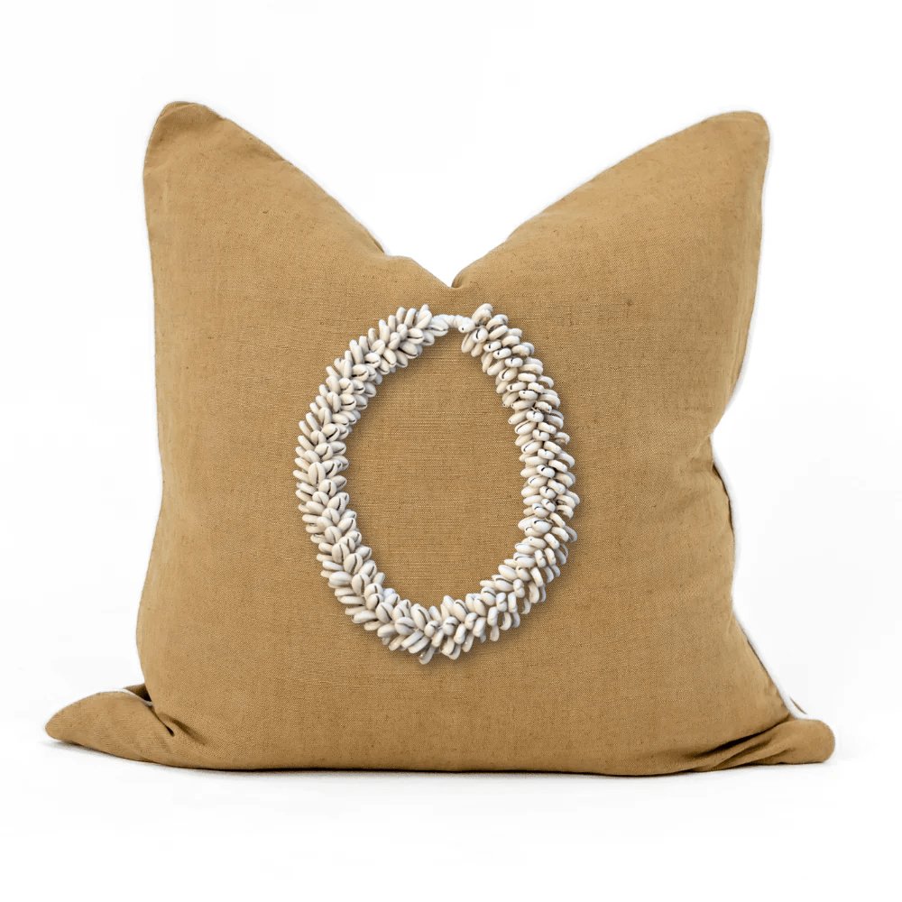 Bandhini Design House Lounge Cushion Kauri Shell Necklace Piped Linen Mustard Lounge Cushion 55 x 55cm