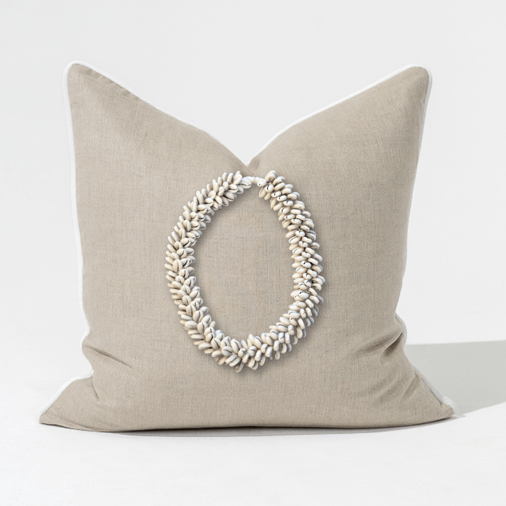 Bandhini Design House Lounge Cushion Kauri Shell Necklace Piped Linen Natural Lounge Cushion 55 x 55cm