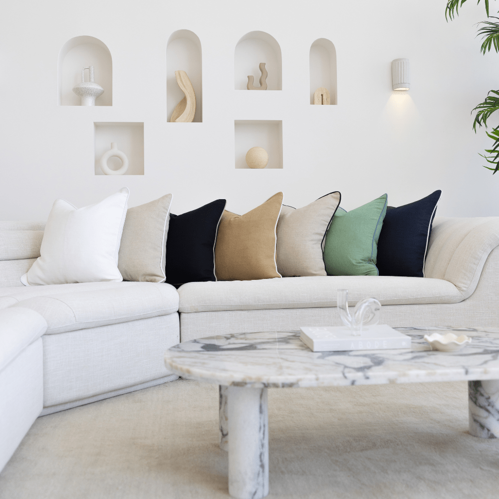 Bandhini Design House Lounge Cushion Linen Piped White & White Lounge Cushion 55 x 55cm