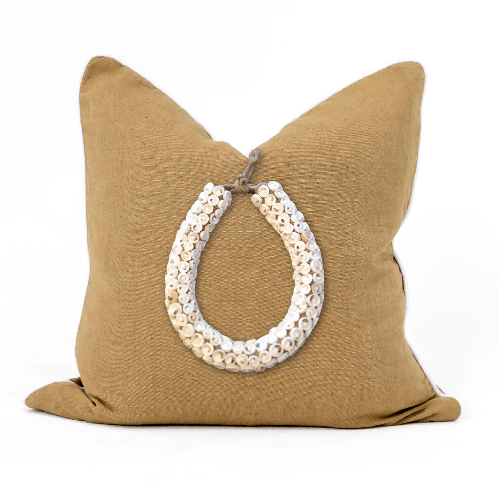 Bandhini Design House Lounge Cushion Sea Shell Necklace Piped Linen Mustard Lounge Cushion 55 x 55cm