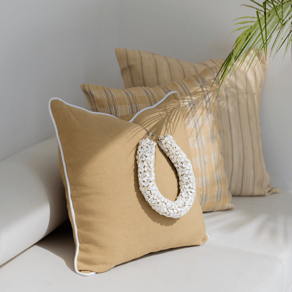 Bandhini Design House Lounge Cushion Sea Shell Necklace Piped Linen Mustard Lounge Cushion 55 x 55cm