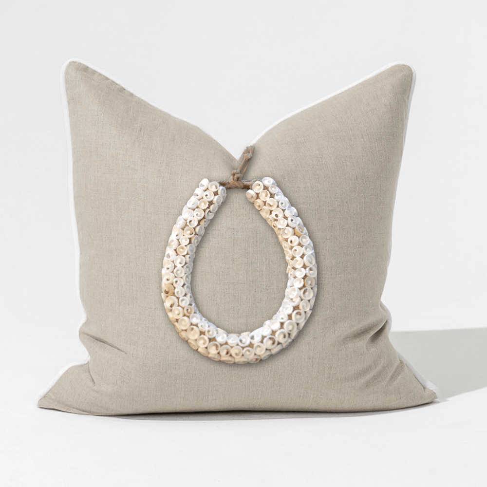 Bandhini Design House Lounge Cushion Sea Shell Necklace Piped Linen Natural Lounge Cushion 55 x 55cm