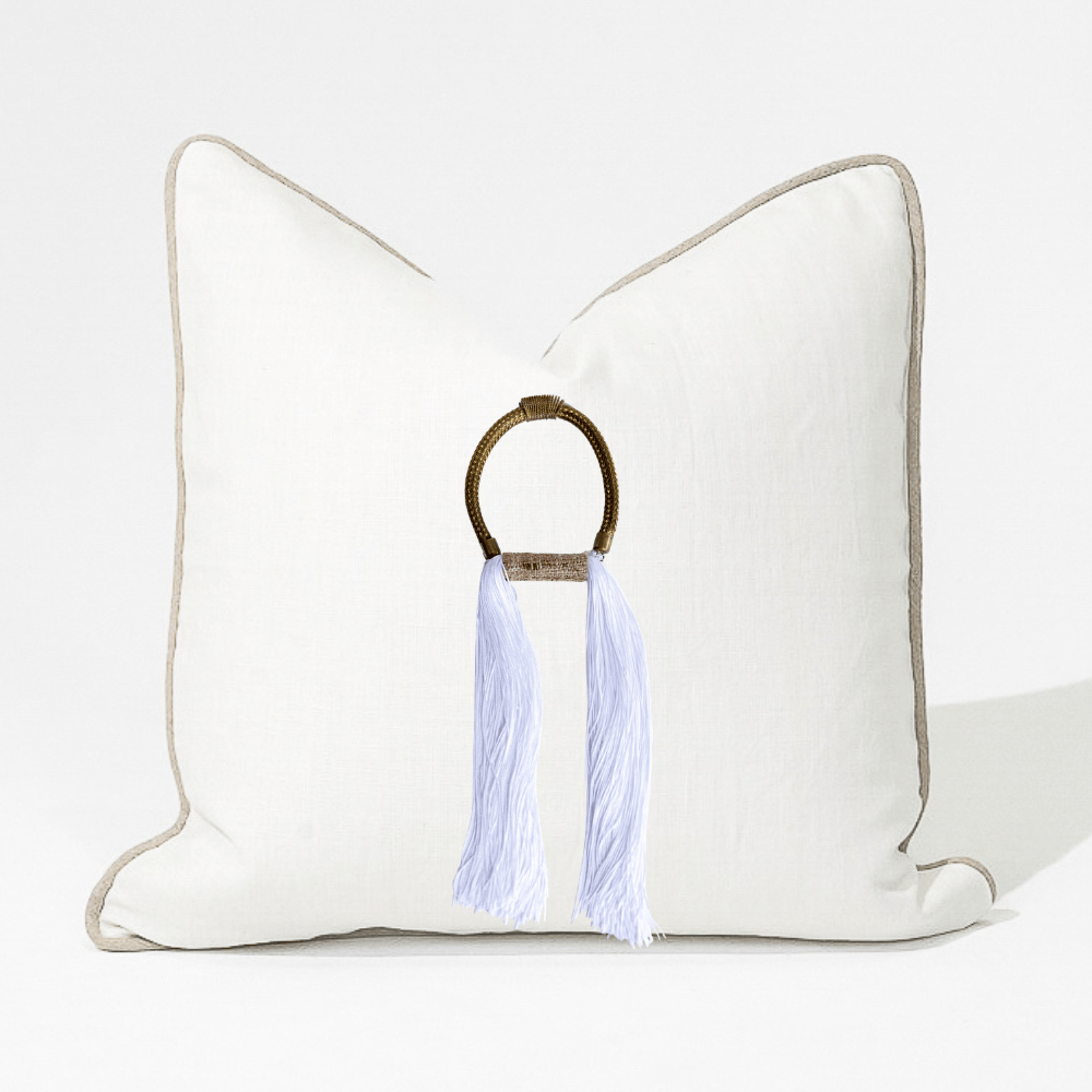 Bandhini Design House Lounge Cushion White Tassel Spanish White & Natural Lounge Cushion 55 x 55cm