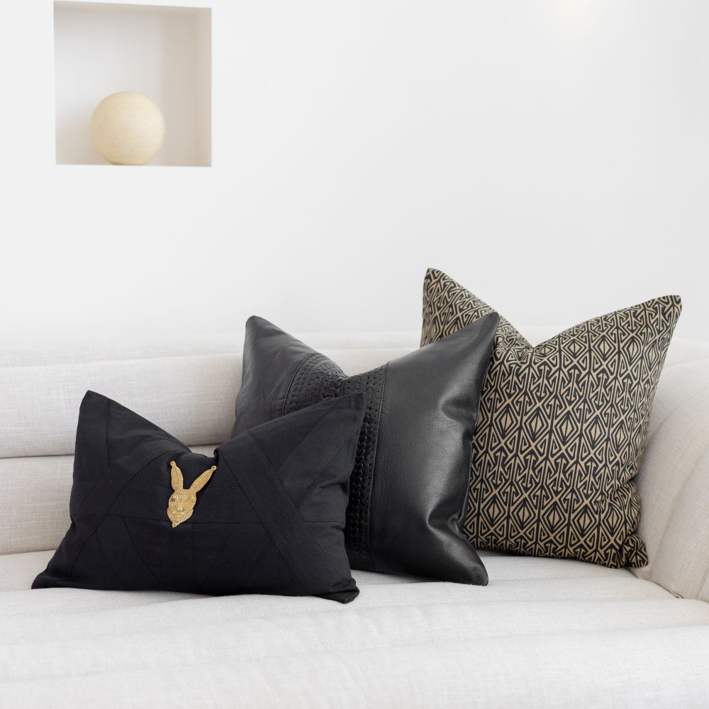 Bandhini Design House Lumber Cushion Creature Metal Rabbit Head Black Lumbar Cushion 35 x 53cm