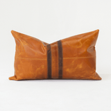 Voyager Leather Black Stripe Tan Handmade Lumbar Cushion