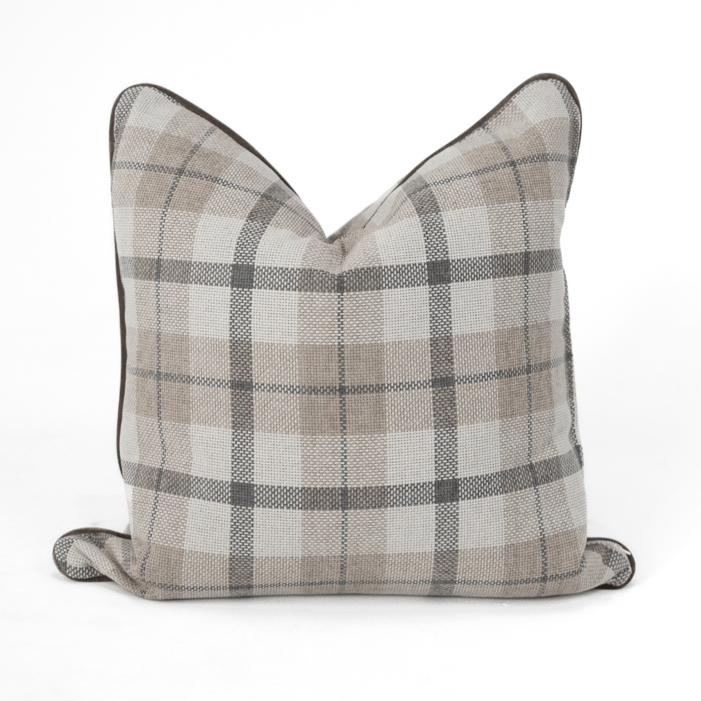 Bandhini Design House Tartan Piped Beige Lounge Cushion 55 x 55cm