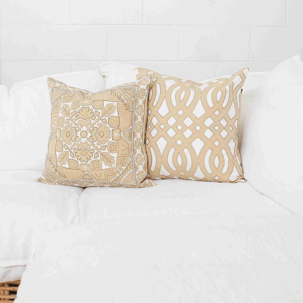Bandhini Homewear Design Lounge Cushion Beige Outdoor Diamond Scroll Natural Handmade Outdoor Cushion Cover
