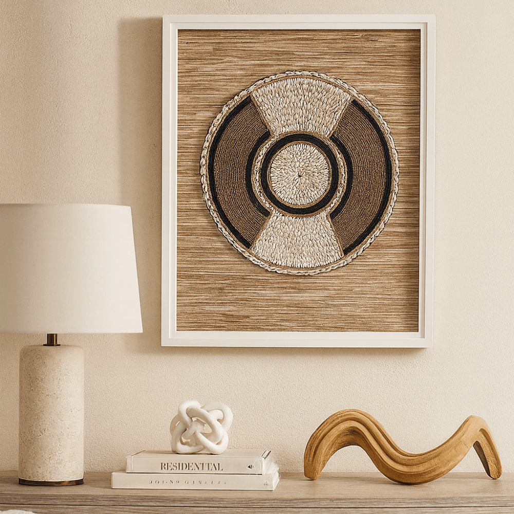 BHD HOME Artwork African Bead Ring on Grass Weave Artwork 87 x 65cm