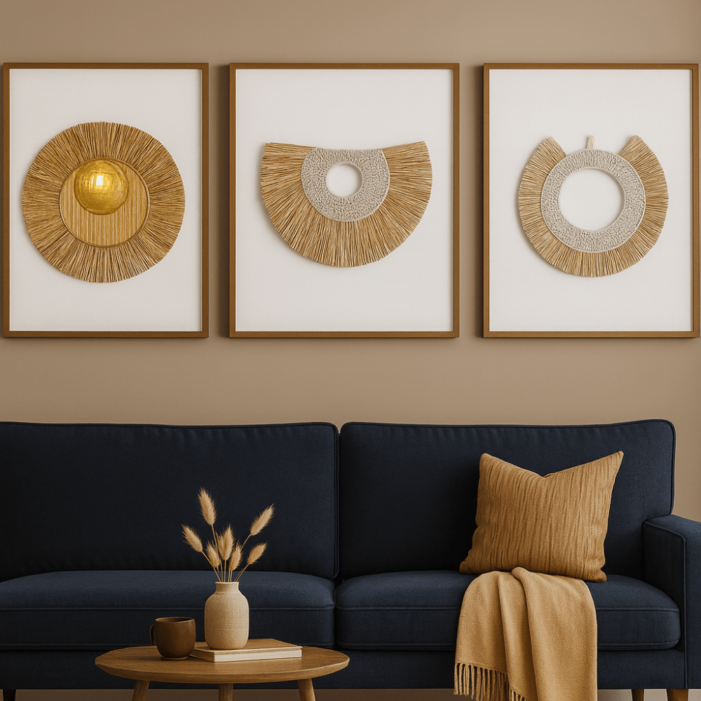 BHD HOME Artwork African Shell Ring Coffee & Grass Mat Natural Artwork 67 x 85cm