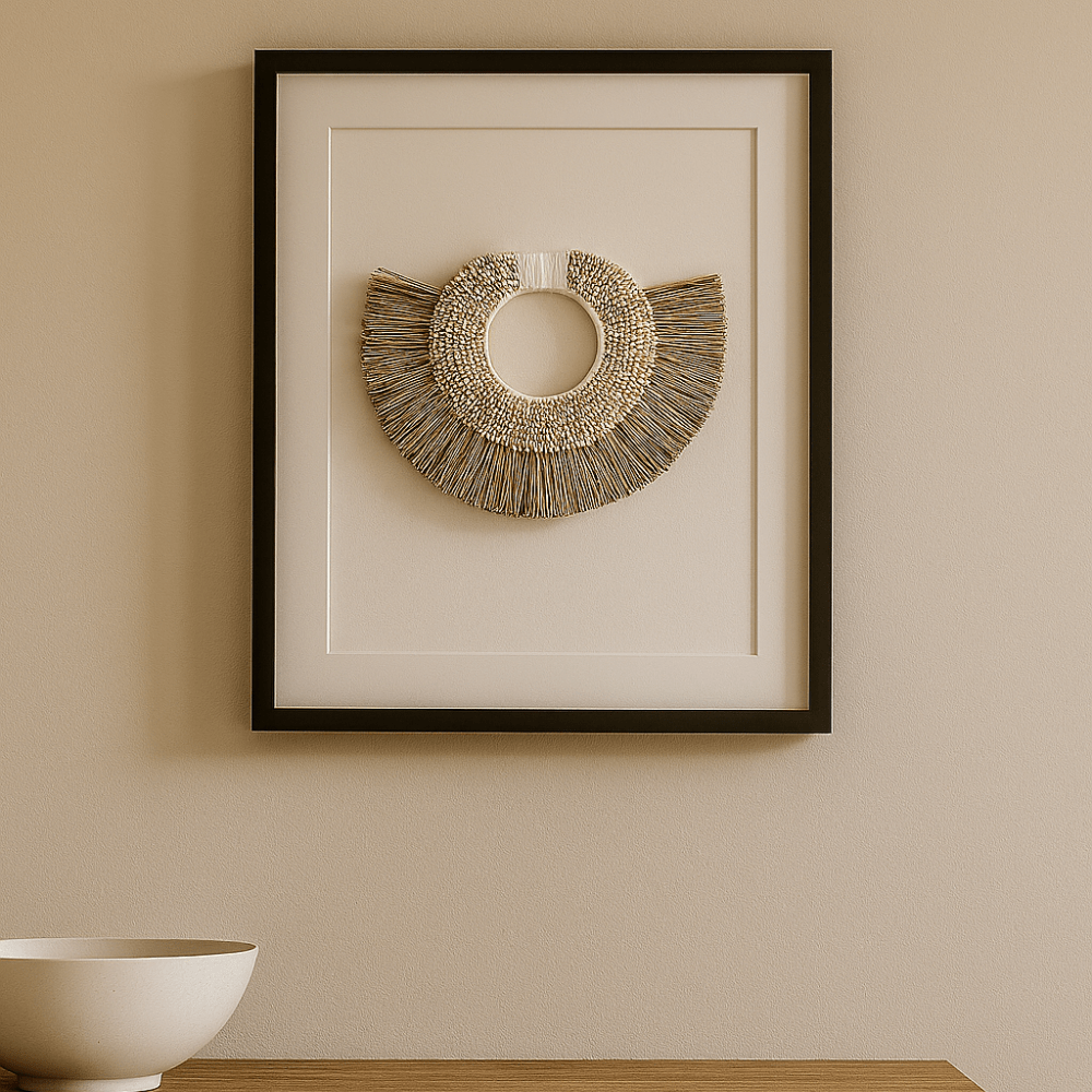 BHD HOME Artwork African Shell Ring & Grass Mat Natural Artwork 67 x 85cm