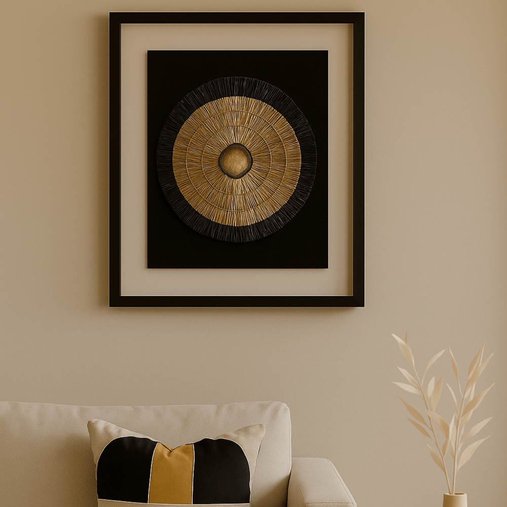 BHD HOME Artwork Agate Grass Mat Gold & Black on White Artwork 67 x 85cm