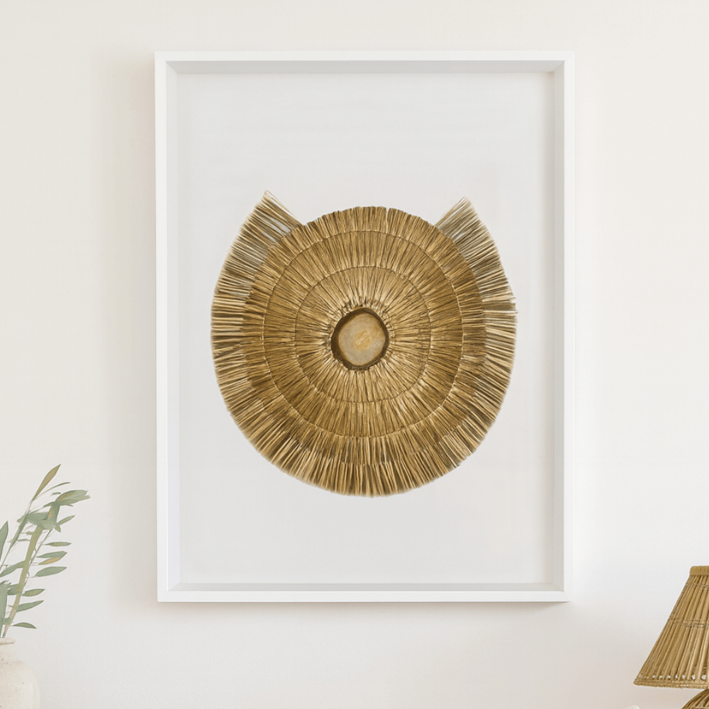 BHD HOME Artwork Agate Grass Mat Gold & Natural on White Artwork 67 x 85cm