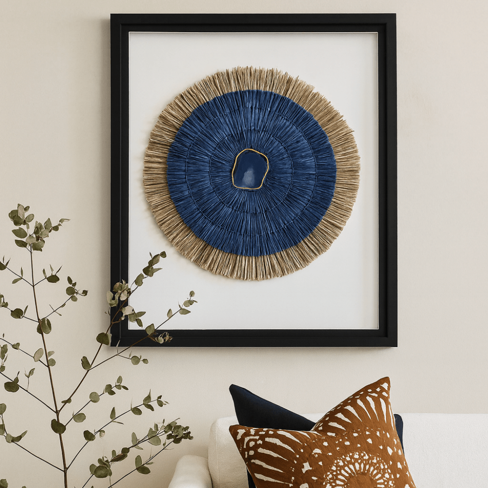 BHD HOME Artwork Agate Grass Mat Navy & Natural on White Artwork 67 x 85cm