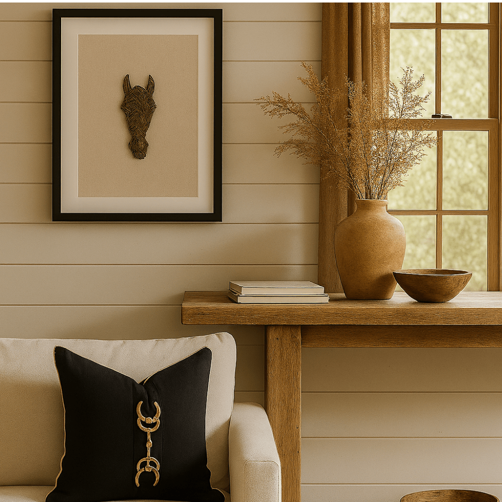 BHD HOME Artwork Creature Metal Horse on Natural Linen Artwork 40 x 50cm