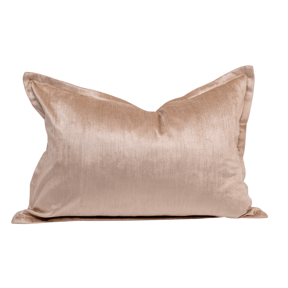 BHD HOME BHD Bespoke Velvet Flange Oyster Beige Medium Lumbar Cushion 40 x 60cm