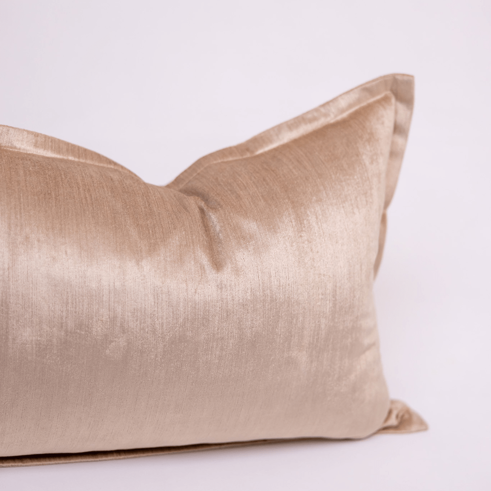 BHD HOME BHD Bespoke Velvet Flange Oyster Beige Medium Lumbar Cushion 40 x 60cm