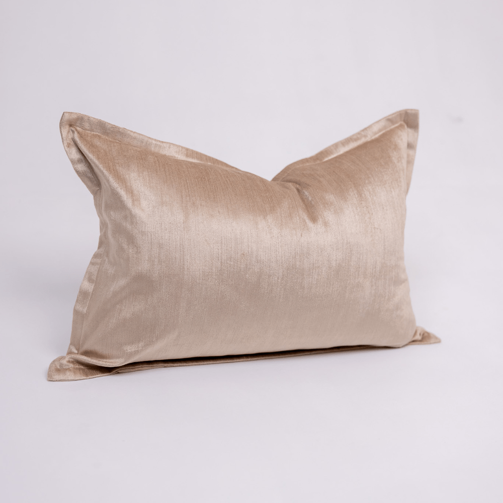 BHD HOME BHD Bespoke Velvet Flange Oyster Beige Medium Lumbar Cushion 40 x 60cm