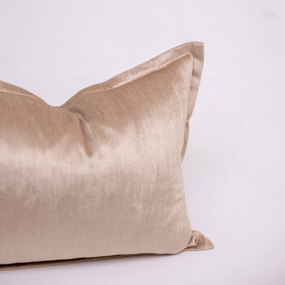 BHD HOME BHD Bespoke Velvet Flange Oyster Beige Medium Lumbar Cushion 40 x 60cm
