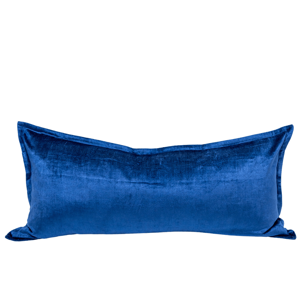 BHD HOME BHD Bespoke Velvet Flange Prussian Blue Long Lumbar Cushion 40 x 90cm