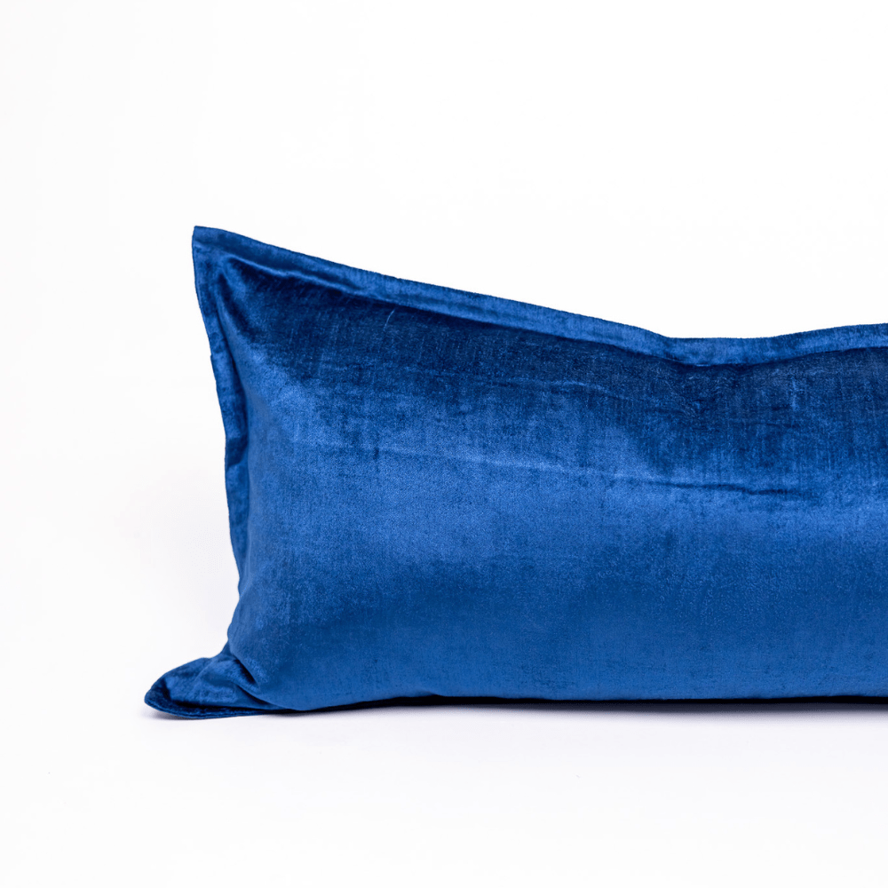 BHD HOME BHD Bespoke Velvet Flange Prussian Blue Long Lumbar Cushion 40 x 90cm