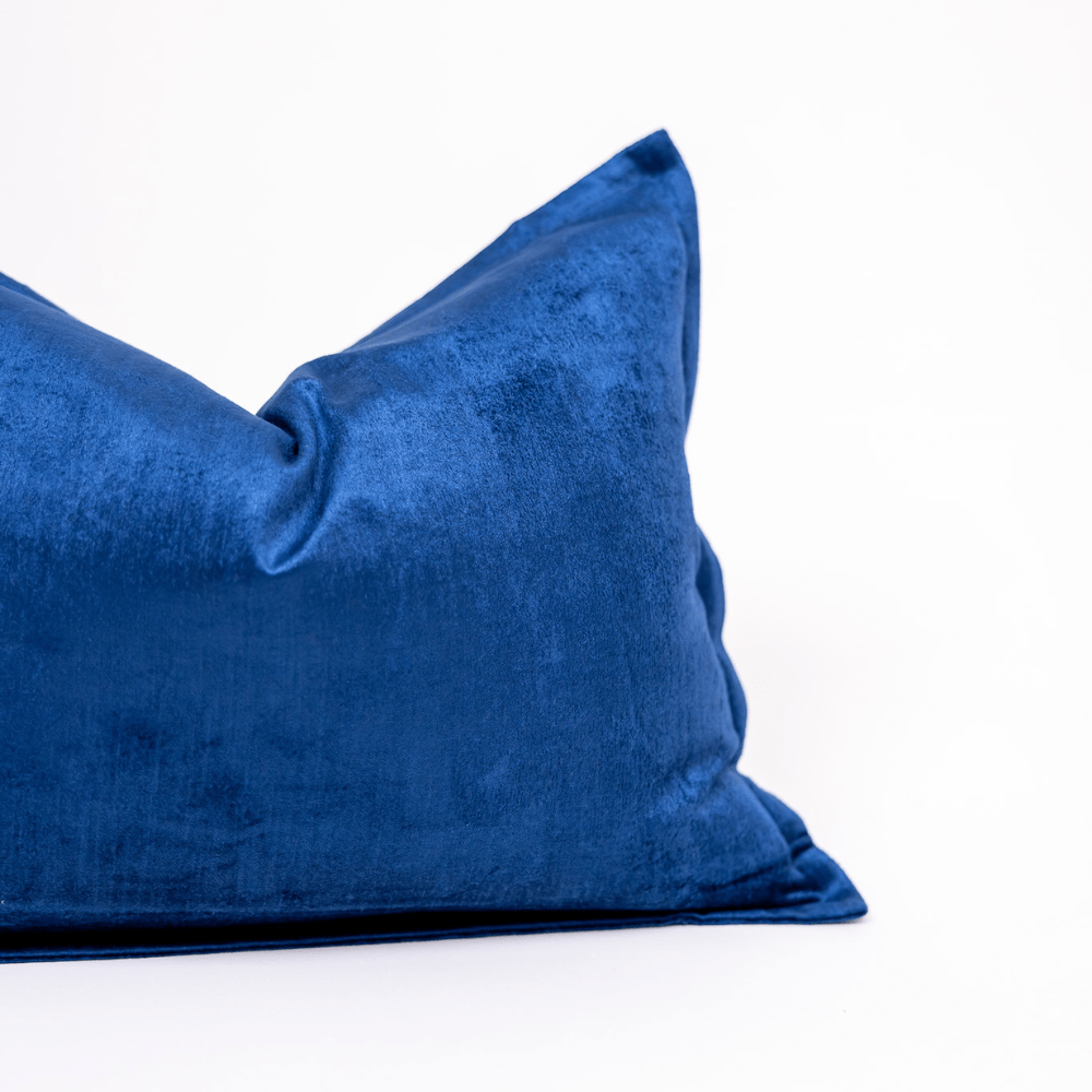 BHD HOME BHD Bespoke Velvet Flange Prussian Blue Medium Lumbar Cushion 40 x 60cm