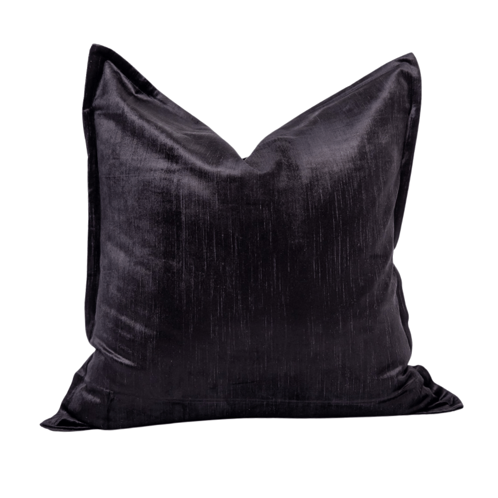 BHD HOME BHD Bespoke Velvet Flange Pure Black Large Lounge Cushion 60 x 60cm