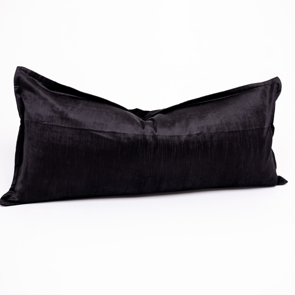 BHD HOME BHD Bespoke Velvet Flange Pure Black Long Lumbar Cushion 40 x 90cm