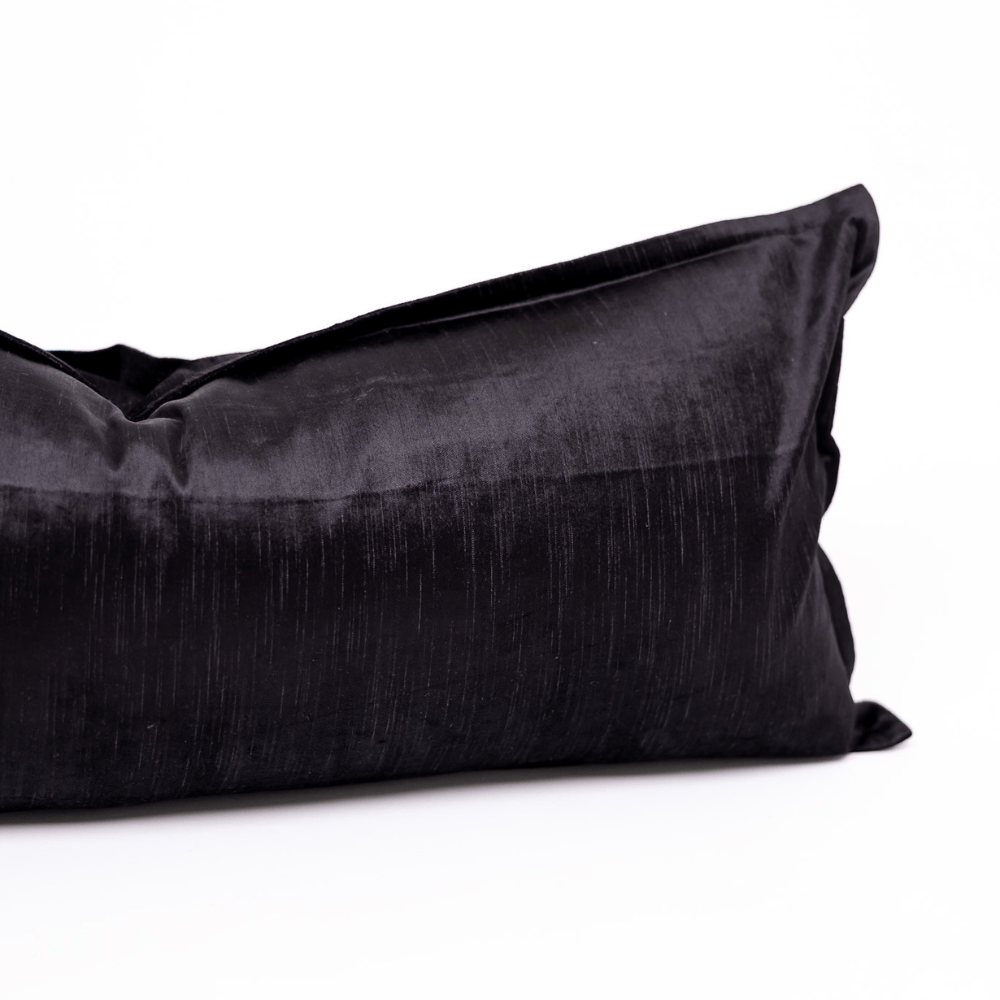 BHD HOME BHD Bespoke Velvet Flange Pure Black Long Lumbar Cushion 40 x 90cm