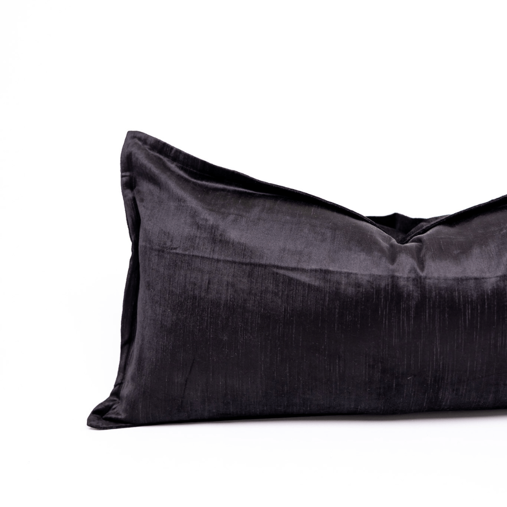 BHD HOME BHD Bespoke Velvet Flange Pure Black Long Lumbar Cushion 40 x 90cm