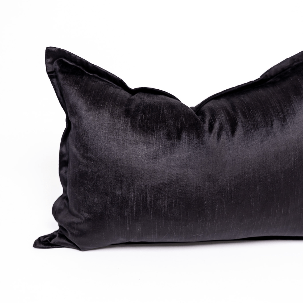 BHD HOME BHD Bespoke Velvet Flange Pure Black Medium Lumbar Cushion 40 x 60cm