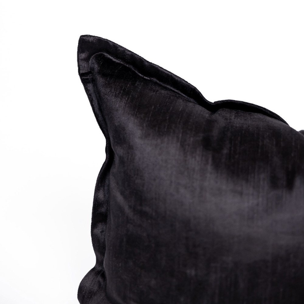 BHD HOME BHD Bespoke Velvet Flange Pure Black Medium Lumbar Cushion 40 x 60cm