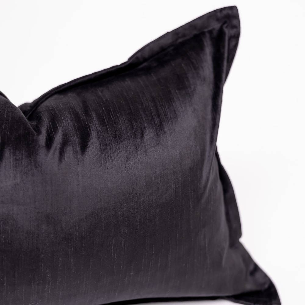BHD HOME BHD Bespoke Velvet Flange Pure Black Medium Lumbar Cushion 40 x 60cm