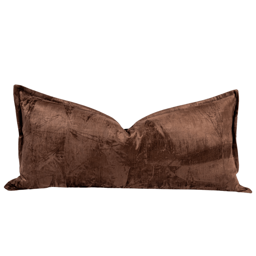 BHD HOME BHD Bespoke Velvet Flange Rich Chocolate Long Lumbar Cushion 40 x 90cm