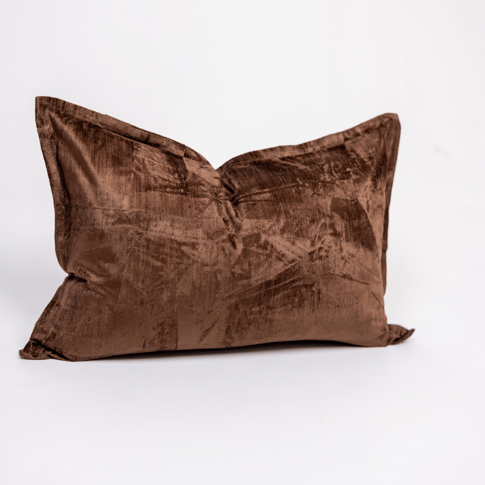 BHD HOME BHD Bespoke Velvet Flange Rich Chocolate Medium Lumbar Cushion 40 x 60cm